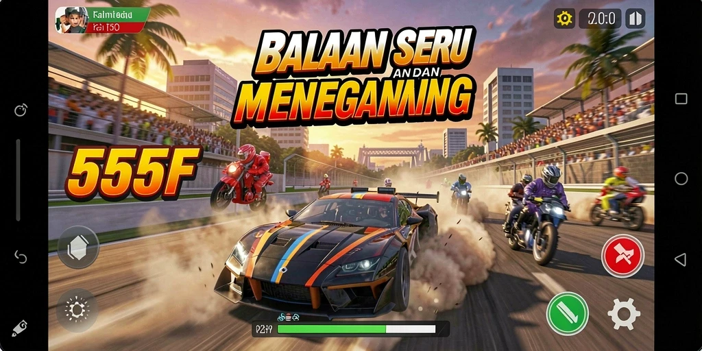 Tampilan gameplay <strong>555F</strong> dengan aksi balapan yang mendebarkan.