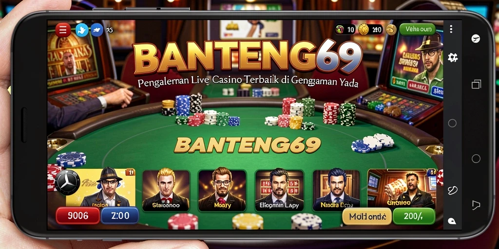 Screenshot gameplay BANTENG69 dengan dealer langsung dan suasana kasino.