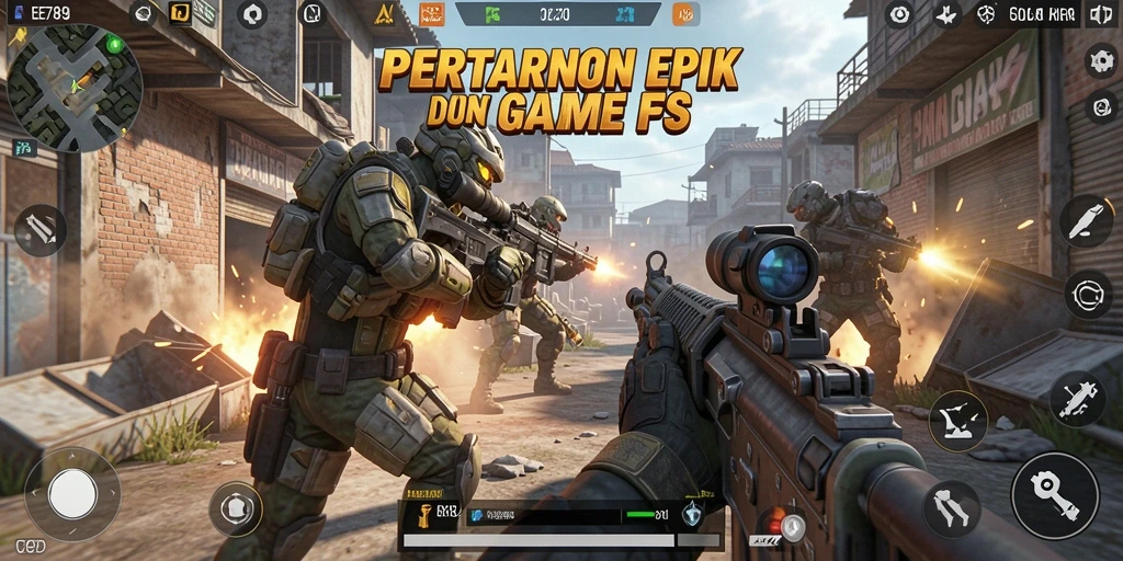 Screenshot utama EE789 menampilkan aksi gameplay FPS yang mendebarkan.