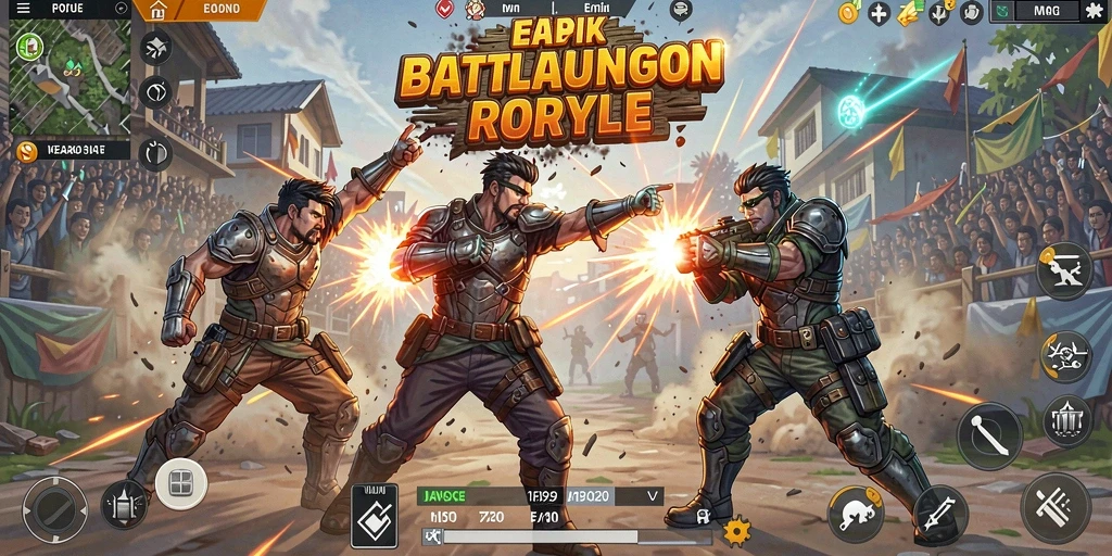 Screenshot gameplay FA99 menampilkan aksi pertempuran seru di arena Battle Royale.