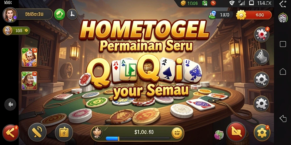 Screenshot HOMETOGEL menampilkan aksi seru permainan QiuQiu.