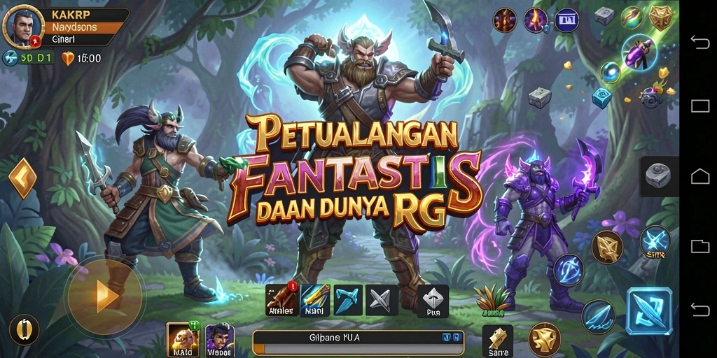 Tampilan gameplay KAKRP dengan karakter beraksi dalam pertempuran RPG.