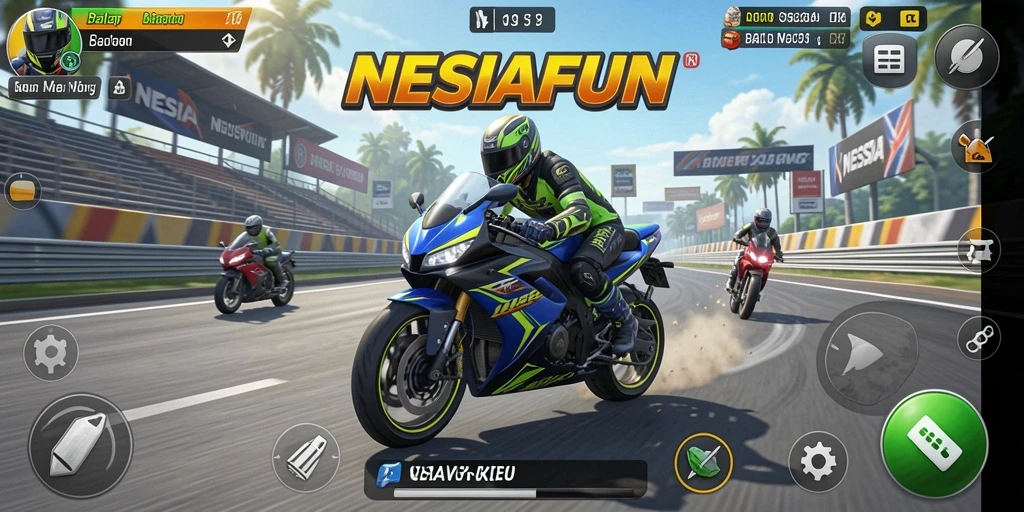 Tampilan gameplay balap motor yang mendebarkan.