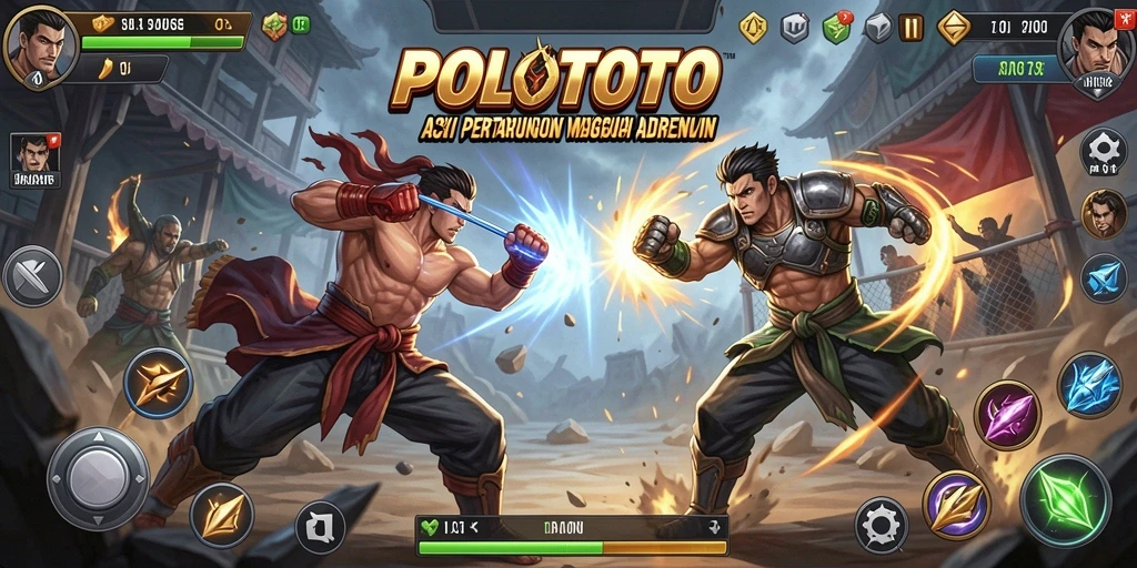 Tampilan pertarungan seru dalam gameplay POLOTOTO.