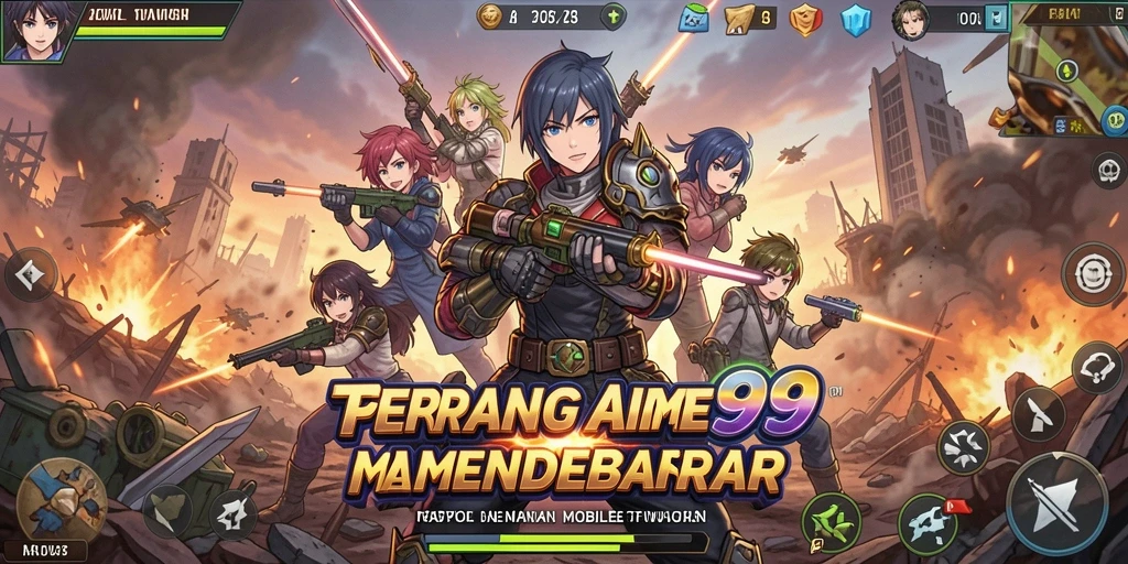 Tampilan penuh aksi dari gameplay TEMPUR99 dengan karakter anime.