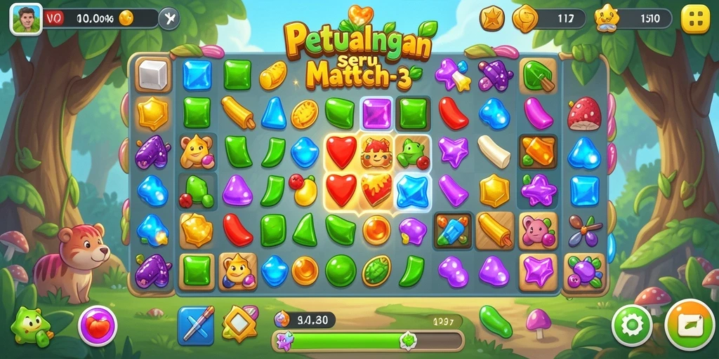 Tampilan gameplay seru di V07 dengan tantangan Match-3.